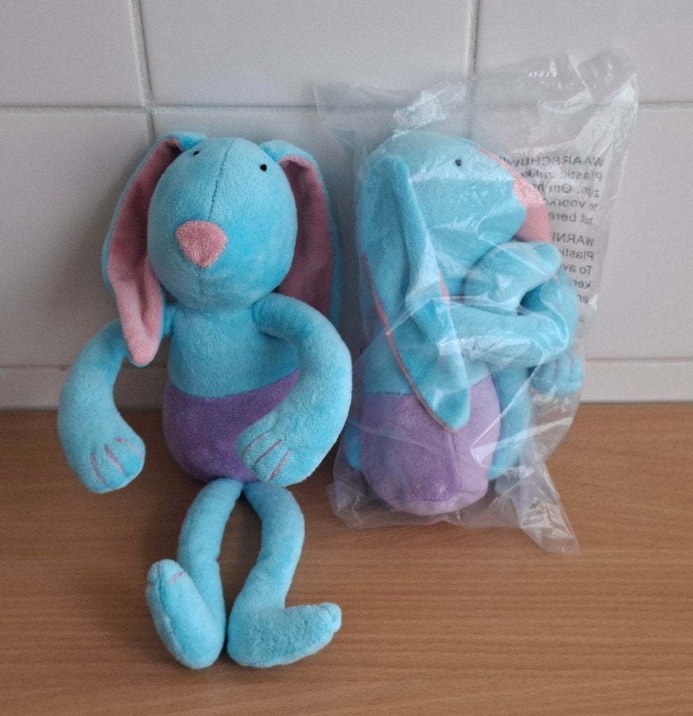 2x Knuffel Konijn van Jumbo, Blauw Roze Konijn, Overige merken, Overige karakters, Blauw, Konijn