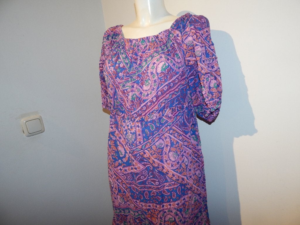 BA&SH langere jurk paisley print roze blauw elastische halsM, Kleding | Dames, Jurken, Maat 38/40 (M), Meerkleurig, Ophalen of Verzenden