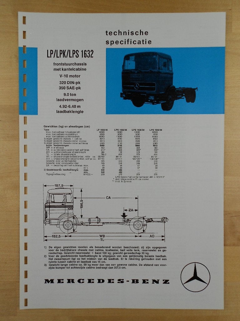 Mercedes 1632 LP LPK LPS Specificatie Brochure 1973, Zo goed als nieuw, Mercedes-Benz, Mercedes, Ophalen of Verzenden