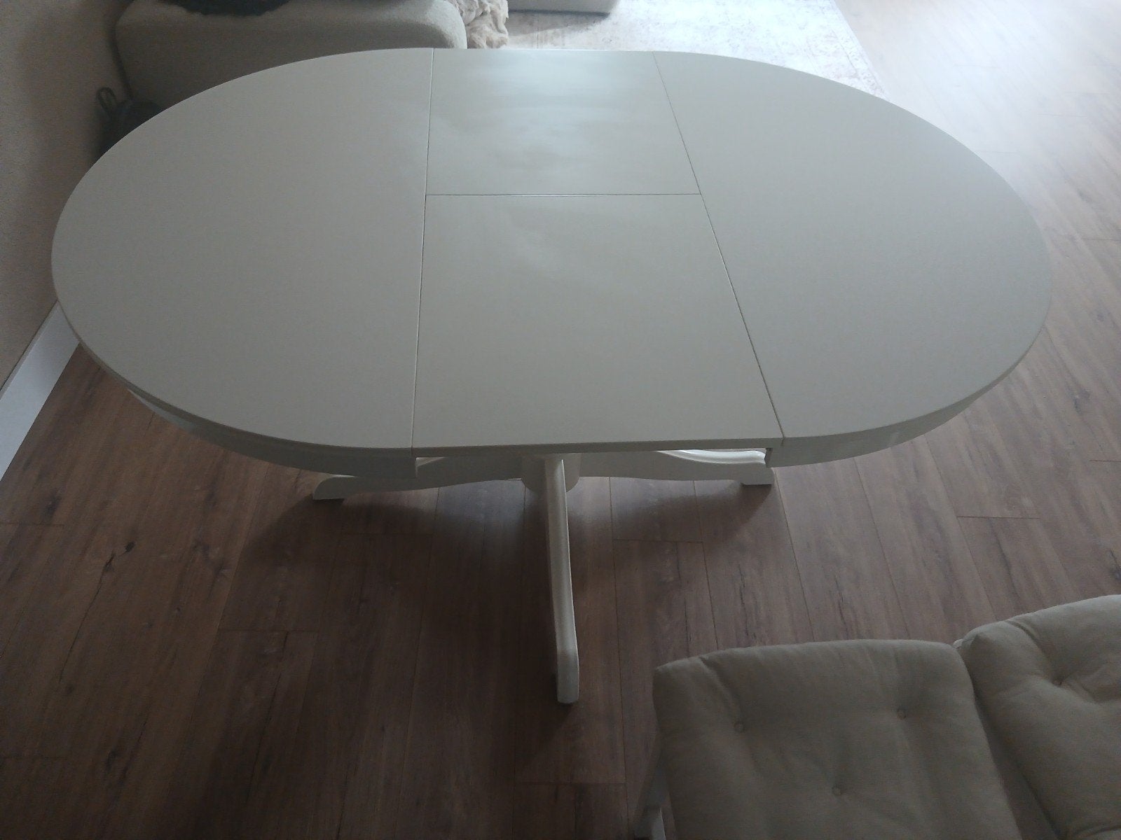 Prachtige uitschuifbare eettafel + 4 stoelen – rond/o, Ophalen, 100 tot 150 cm, Rond, Zo goed als nieuw