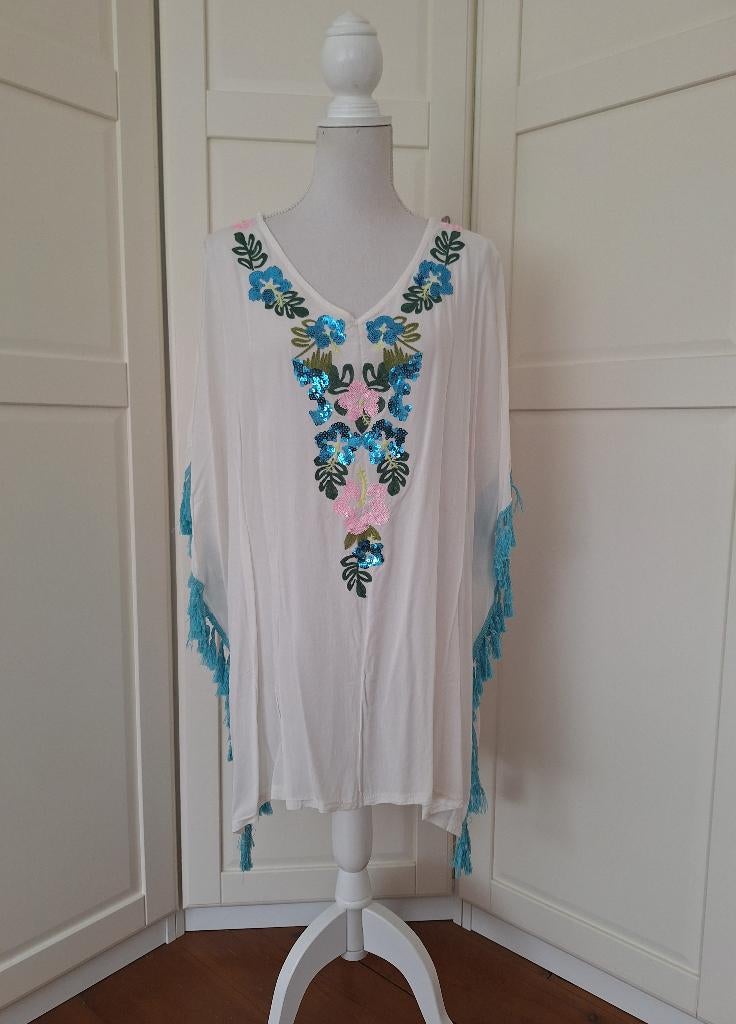 Witte kaftan tuniek top met lovertjes bloemen, maat XXL XXXL, Kleding | Dames, Ophalen of Verzenden, Gedragen, Maat 46/48 (XL) of groter