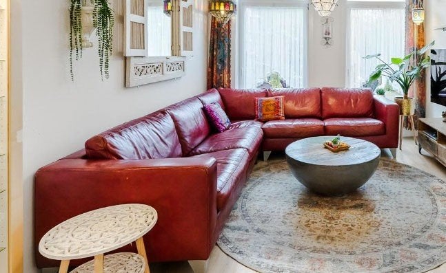 Machalke design hoekbank–echt leer–topkwaliteit–goede staat, Ophalen, Gebruikt, Leer, Modern