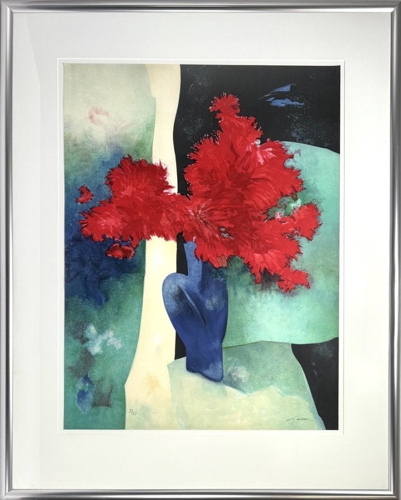 928. Litho, Claude Gaveau – stilleven boeket, 20e eeuw, Ophalen of Verzenden, Lithografie
