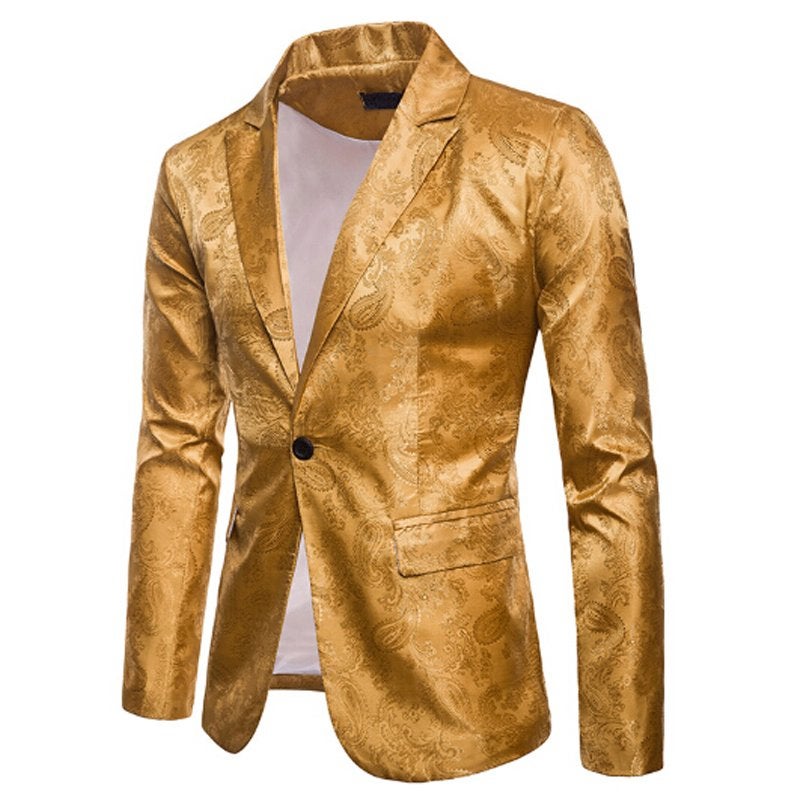 Heren gouden paisley colbert mannen blazer jasje bloemen, Verzenden, Nieuw, Overige maten, Goud
