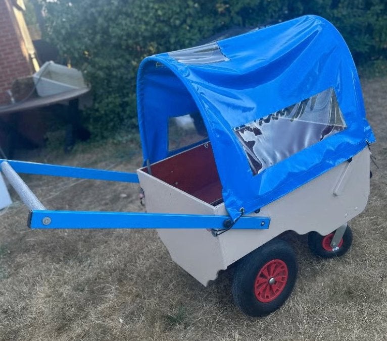Stevige bolderkar voor kinderopvang/gastouder met regenhuif, Ophalen