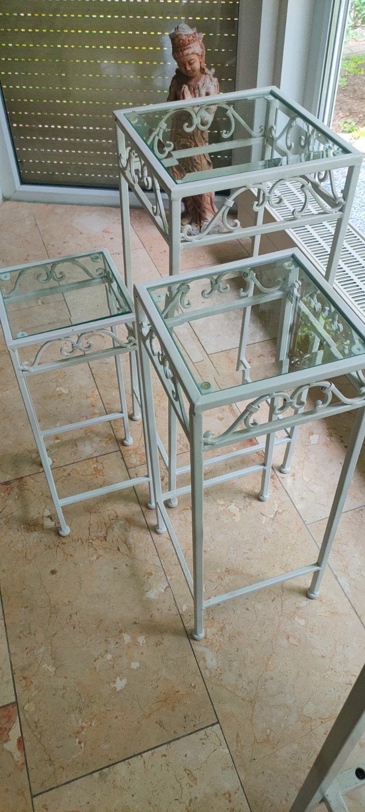 Wit ijzeren bijzettafeltjes, Ophalen, Rond, Metaal of Aluminium, Minder dan 55 cm