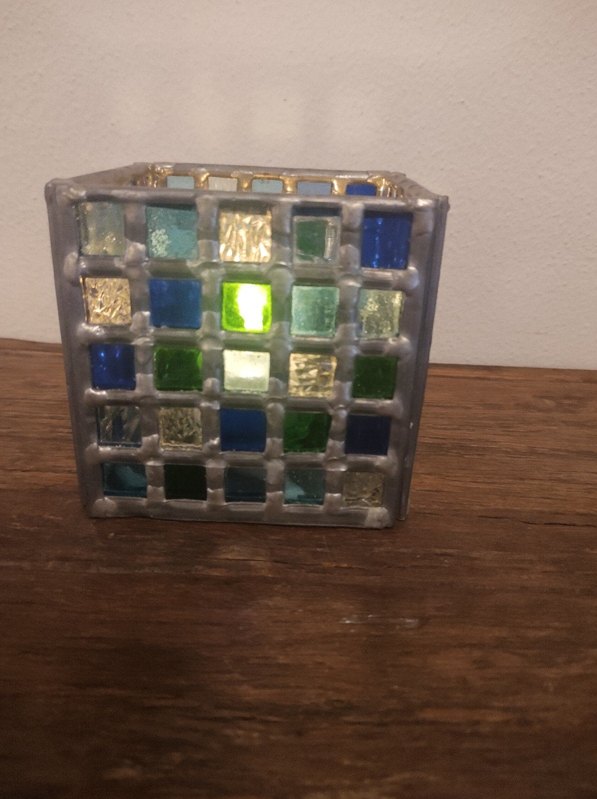 Handgemaakte Waxinelichthouder - Glas in lood design, Gebruikt, Meerkleurig, Waxinelichthouder, Ophalen of Verzenden