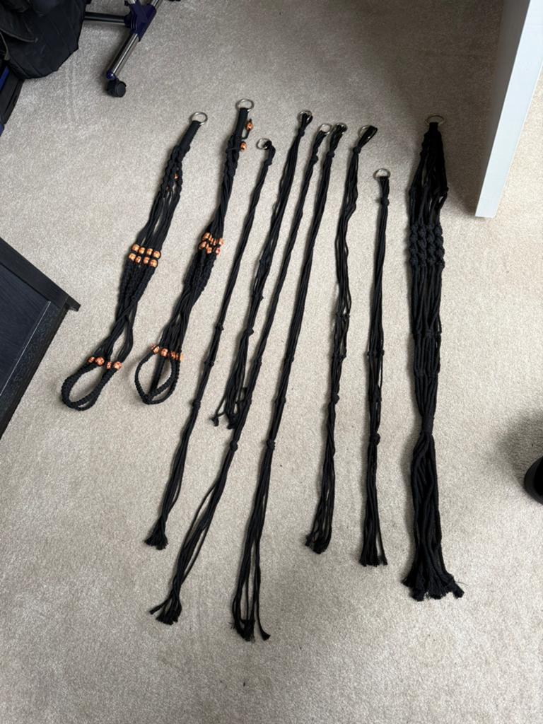 Macramé plantenhangers negen stuks, Zwart, Ophalen of Verzenden, Textiel, Oosters