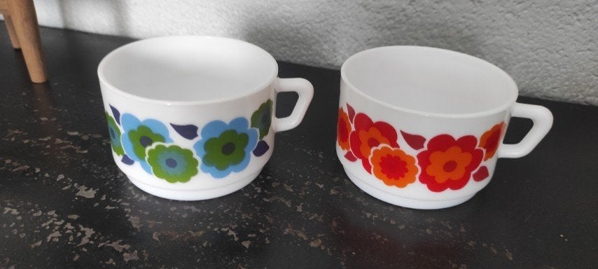 Vintage kommen koppen Arcopal Lotus 2x, Gebruikt, Overige merken, Ophalen of Verzenden, Glas