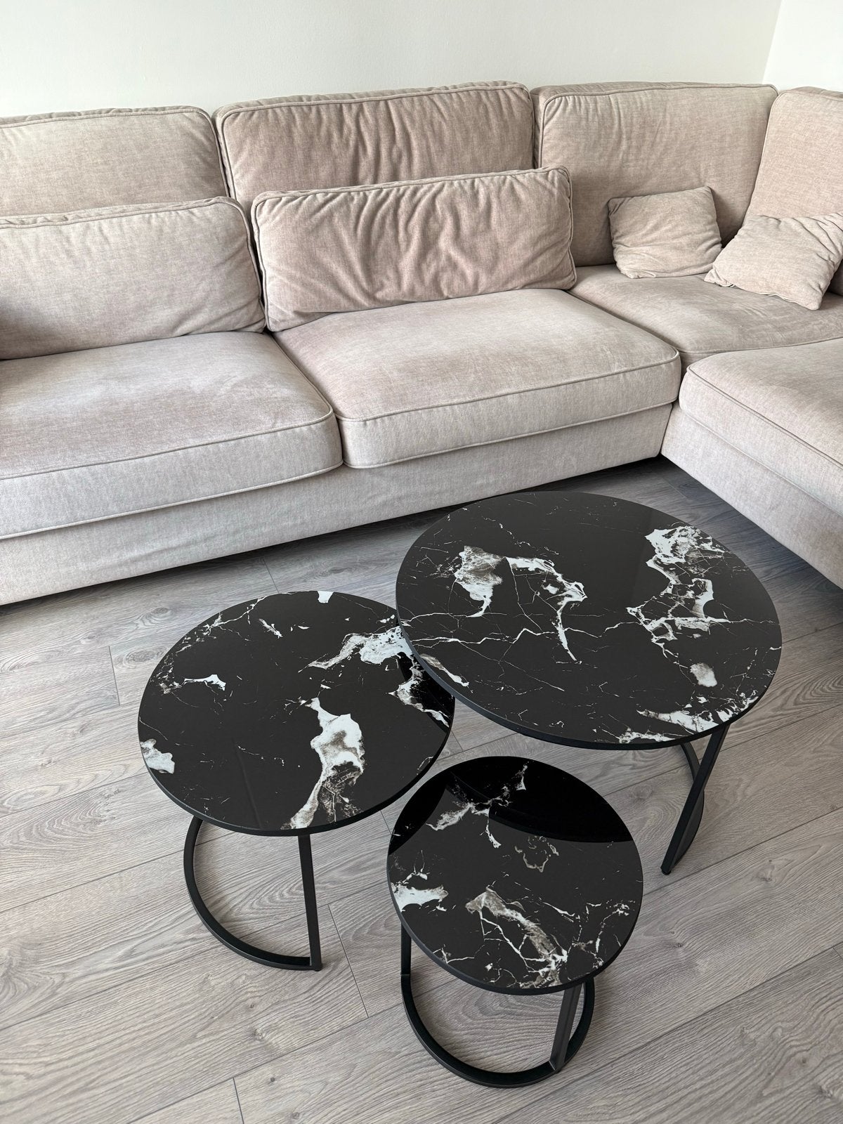 Set van 3 marmeren salontafels - Zwart, zo goed als nieuw, Ophalen, Overige materialen, 50 tot 100 cm, Rond