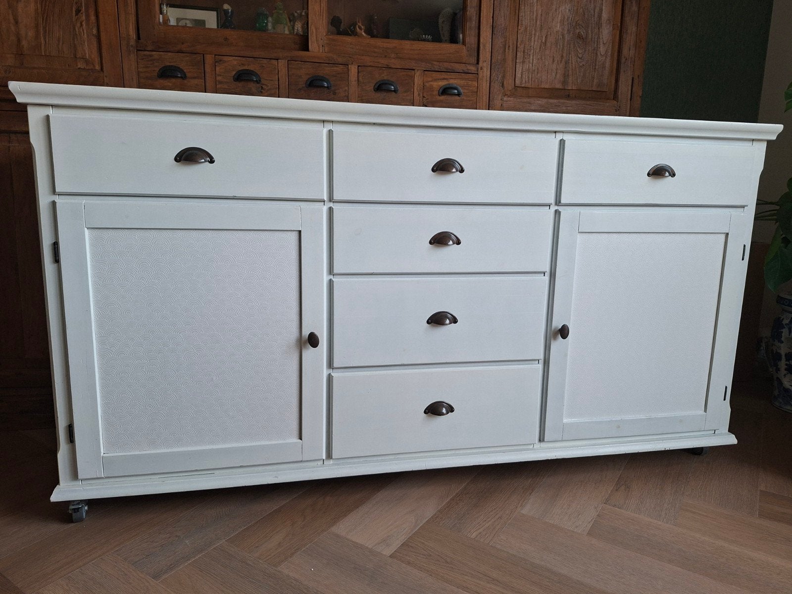 Commode/dressoir, Pip-behang op deuren, degelijke kwaliteit, Gebruikt, 50 tot 70 cm, Ophalen of Verzenden, 100 cm of meer