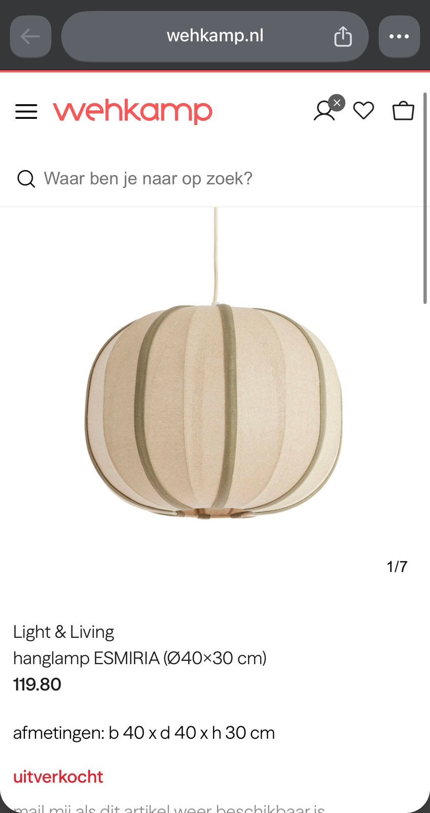 Light en living hanglamp Esmiria van Wehkamp, Huis en Inrichting, Lampen | Lampenkappen, Ophalen, Zo goed als nieuw, Rond, Hanglamp