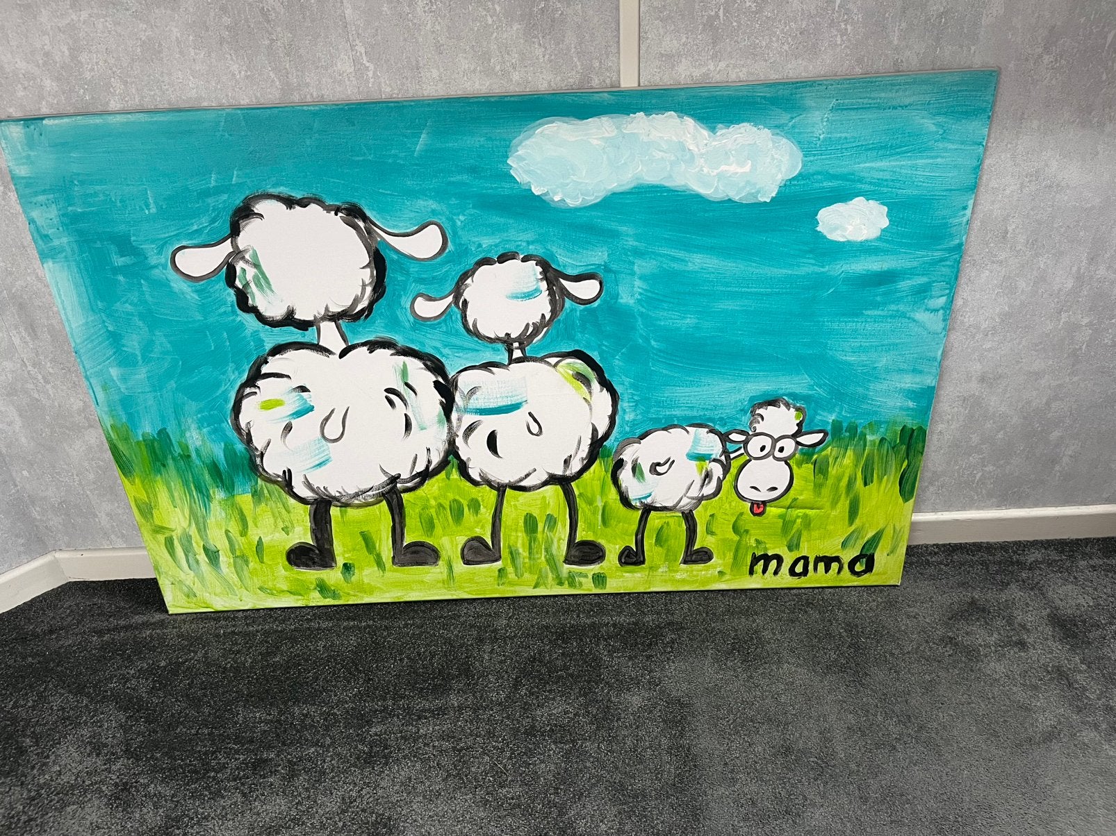 Canvas schilderij met schapen 115x75cm, Ophalen, Gebruikt, Schilderij, 100 tot 125 cm