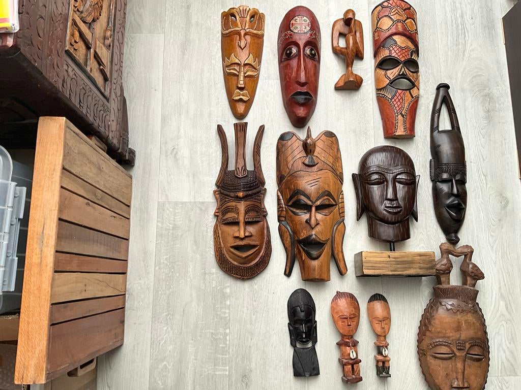 12 Houten maskers en beelden - Afrikaanse stijl, Ophalen of Verzenden