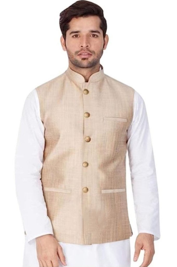 Indiaas Nehru Jacket (coati), Kleding | Heren, Verzenden, Beige, Zo goed als nieuw, Tailor made