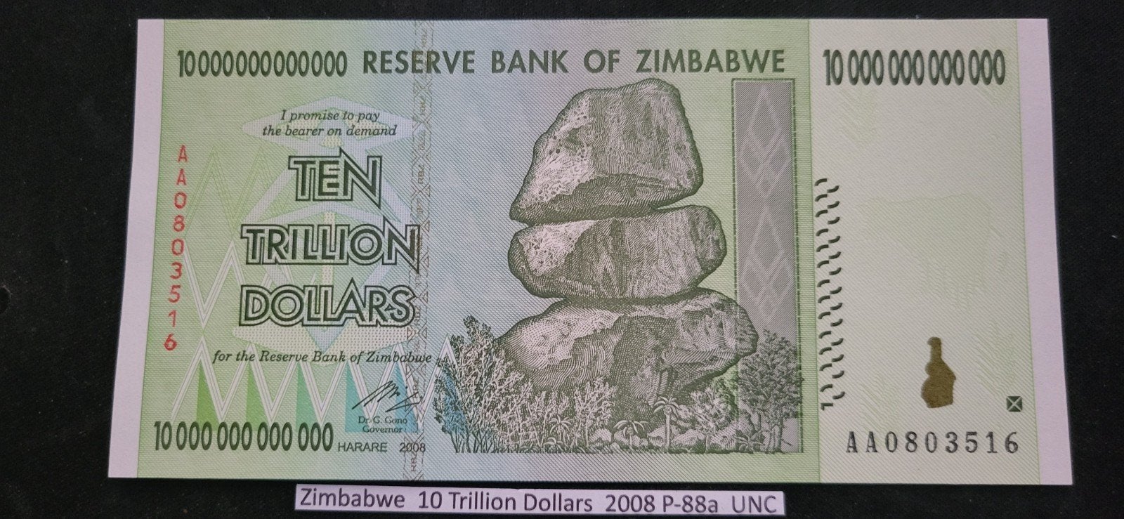 Zimbabwe 10 Biljoen Dollar 2008 P-88a UNC Bankbiljet, Ophalen of Verzenden