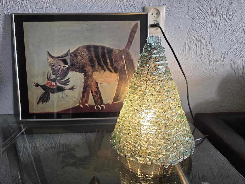 Piramide (kegel) tafellamp, Gebruikt, Ophalen of Verzenden, Glas, 70's
