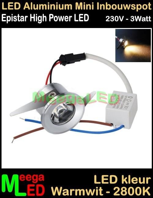 LED mini Caravan inbouwspot spot M1 - 230V 3watt - Warmwit, Ophalen of Verzenden, Nieuw