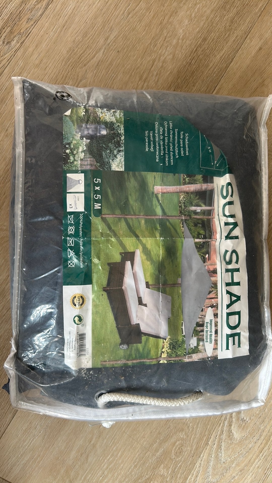 Mooi groot schaduwdoek antraciet 5x5x5 mtr, Ophalen of Verzenden, Zo goed als nieuw