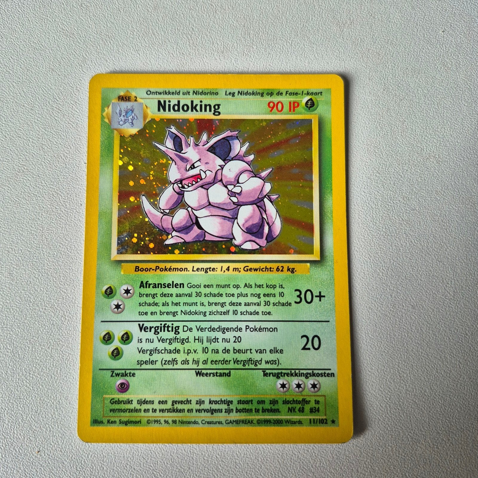 Nidoking Pokémon Holo Base Set, Ophalen of Verzenden, Gebruikt, Losse kaart, Foil