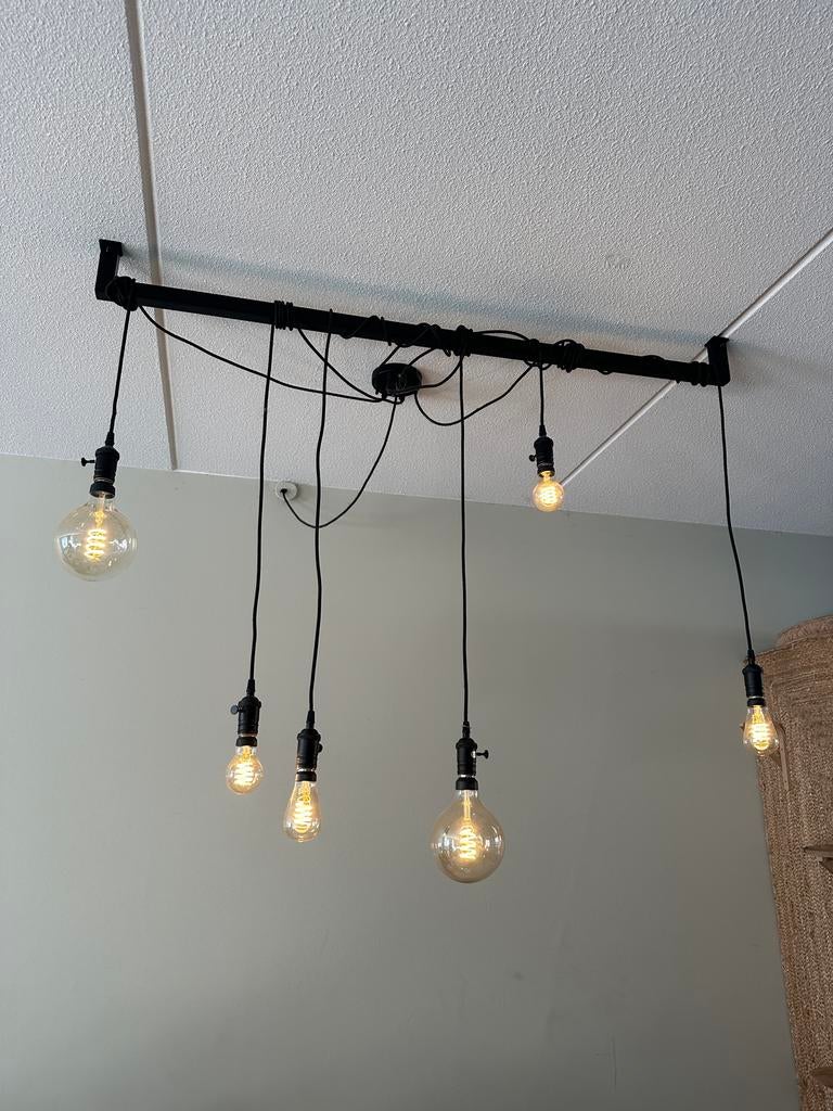 Loftbar Industriële Hanglamp met 6 Snoeren, Huis en Inrichting, Lampen | Hanglampen, Ophalen, Gebruikt, Metaal