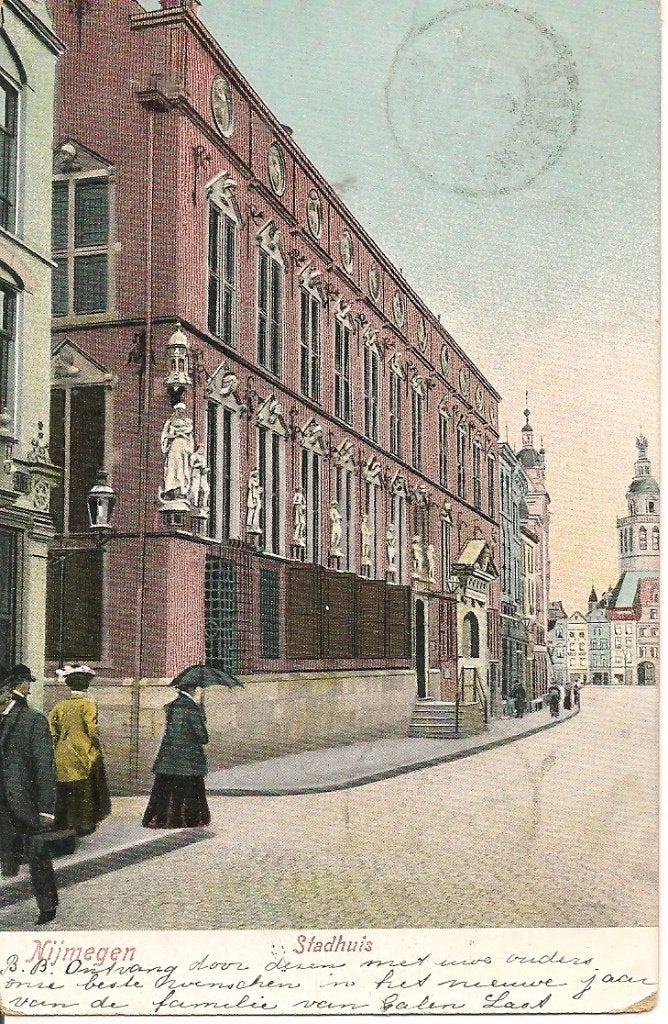 Oude ansichtkaart Stadhuis Nijmegen, Gelopen, 1900-1920, Verzamelen, Ansichtkaarten | Nederland, Ophalen of Verzenden, Voor 1920
