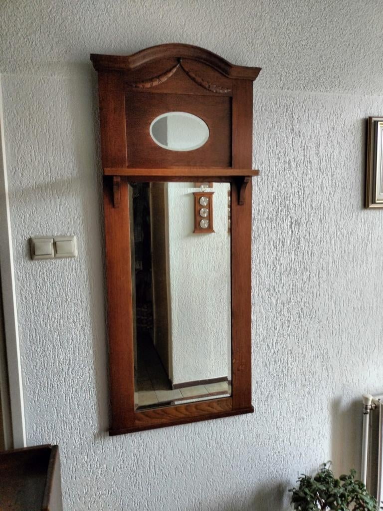 Antieke eikenhouten spiegel, jaren dertig Art Deco, Ophalen, Rechthoekig, 150 tot 200 cm, 100 tot 150 cm