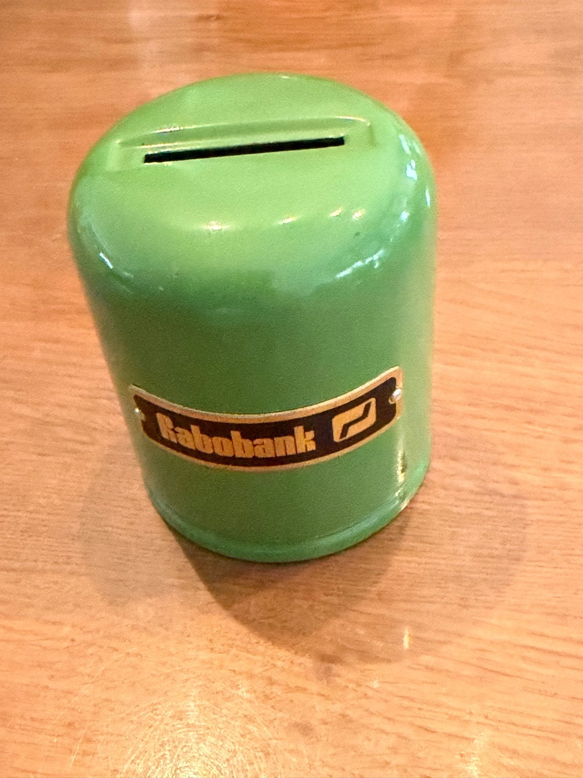 Vintage Rabobank spaarpot - Groen metaal, Ophalen of Verzenden, Gebruikt, Metaal of Blik, Overige thema's