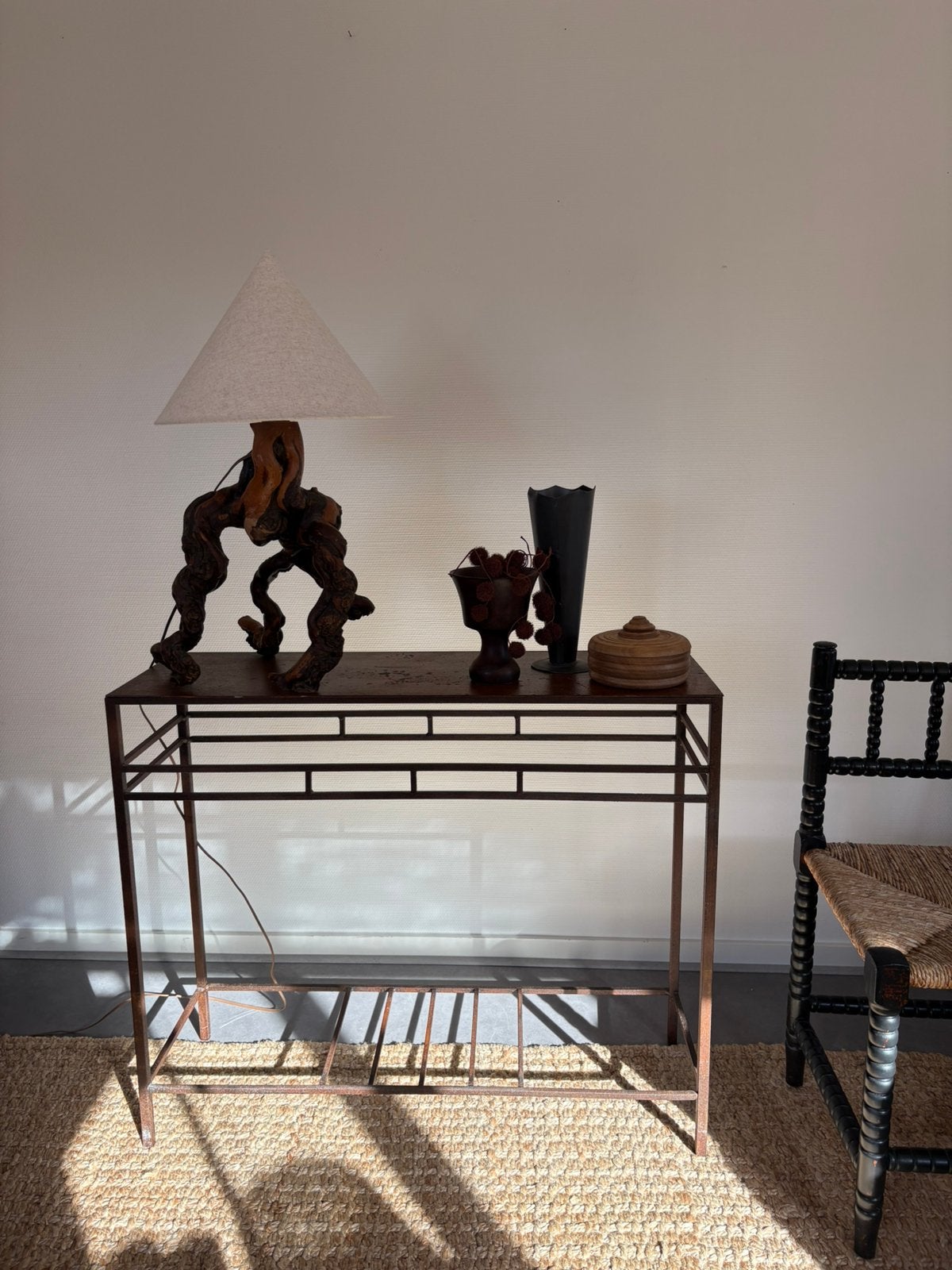 Vintage smeedijzeren console/ side table | rustiek, Huis en Inrichting, Ophalen, 50 tot 100 cm, Zo goed als nieuw, Vintage japandi