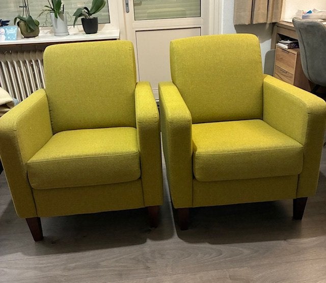 2 Leuke fauteuils, vrolijk kleurtje., Huis en Inrichting, Fauteuils, Ophalen, 75 tot 100 cm, Zo goed als nieuw, Stof