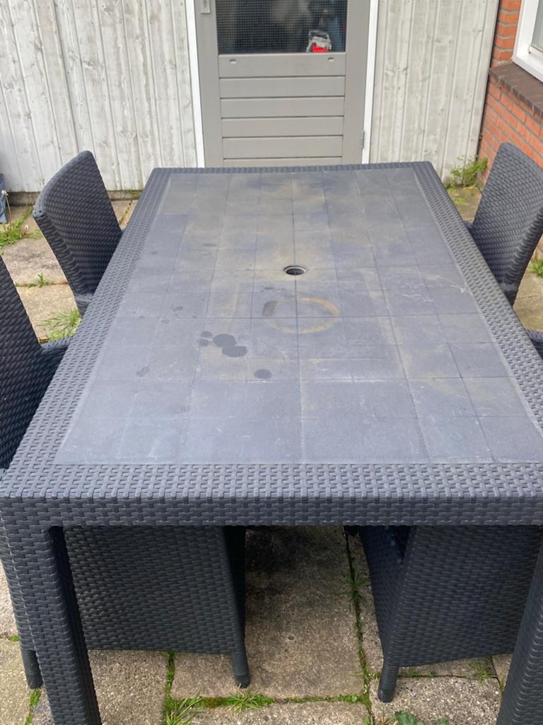 Stevige kunststof tuintafel - prima bruikbaar, Tuin en Terras, Tuintafels, Ophalen of Verzenden, Gebruikt, Rechthoekig, Kunststof