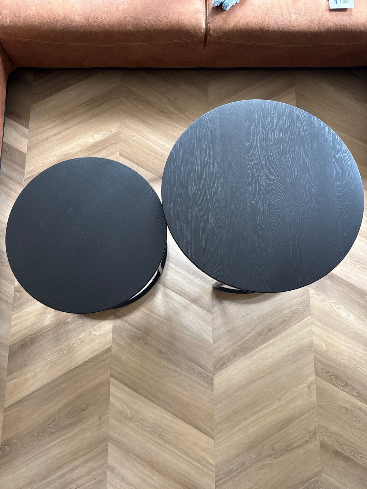 Set van 2 zwarte ronde salontafels, Huis en Inrichting, Ophalen, Gebruikt, Rond, 50 tot 100 cm