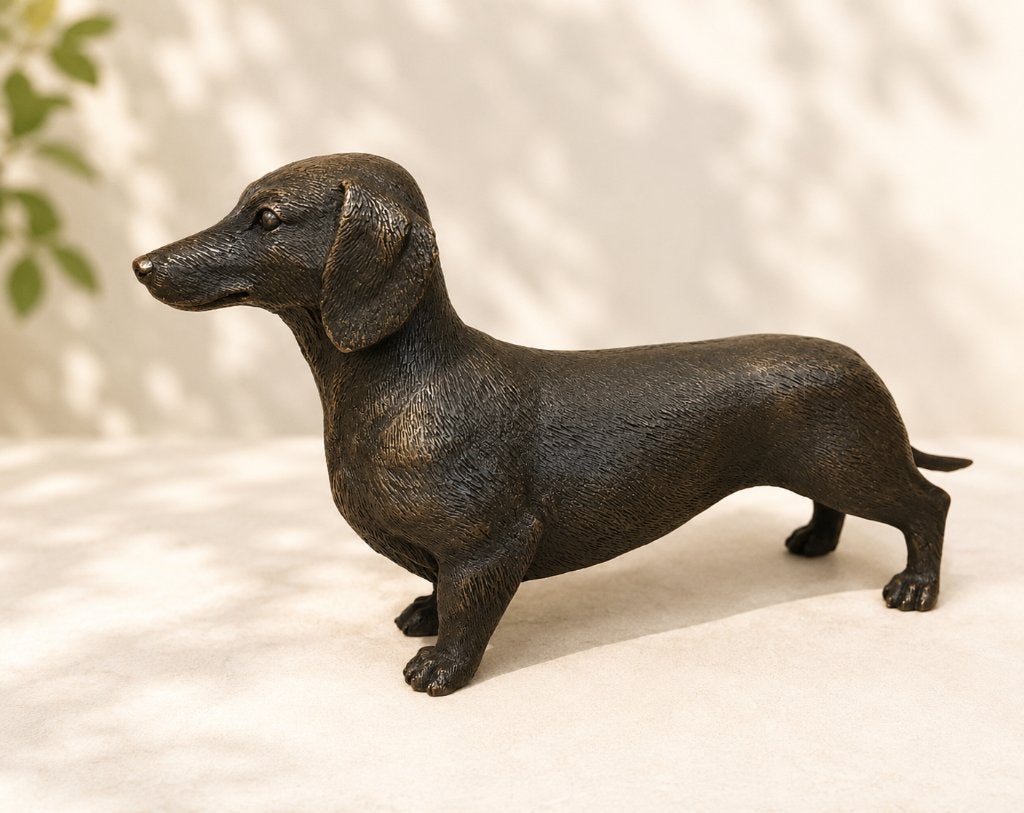 Bronzen beeld / TECKEL / 35 cm lang / tekkel / reu