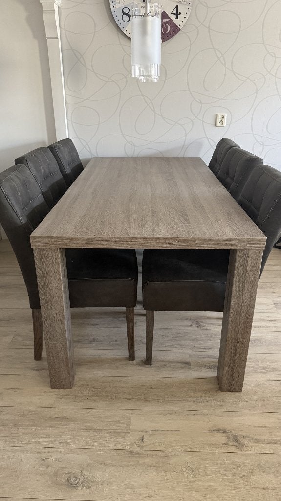 Eetkamer tafel plus 6 stoelen, Ophalen, Gebruikt, 50 tot 100 cm, Vijf personen of meer