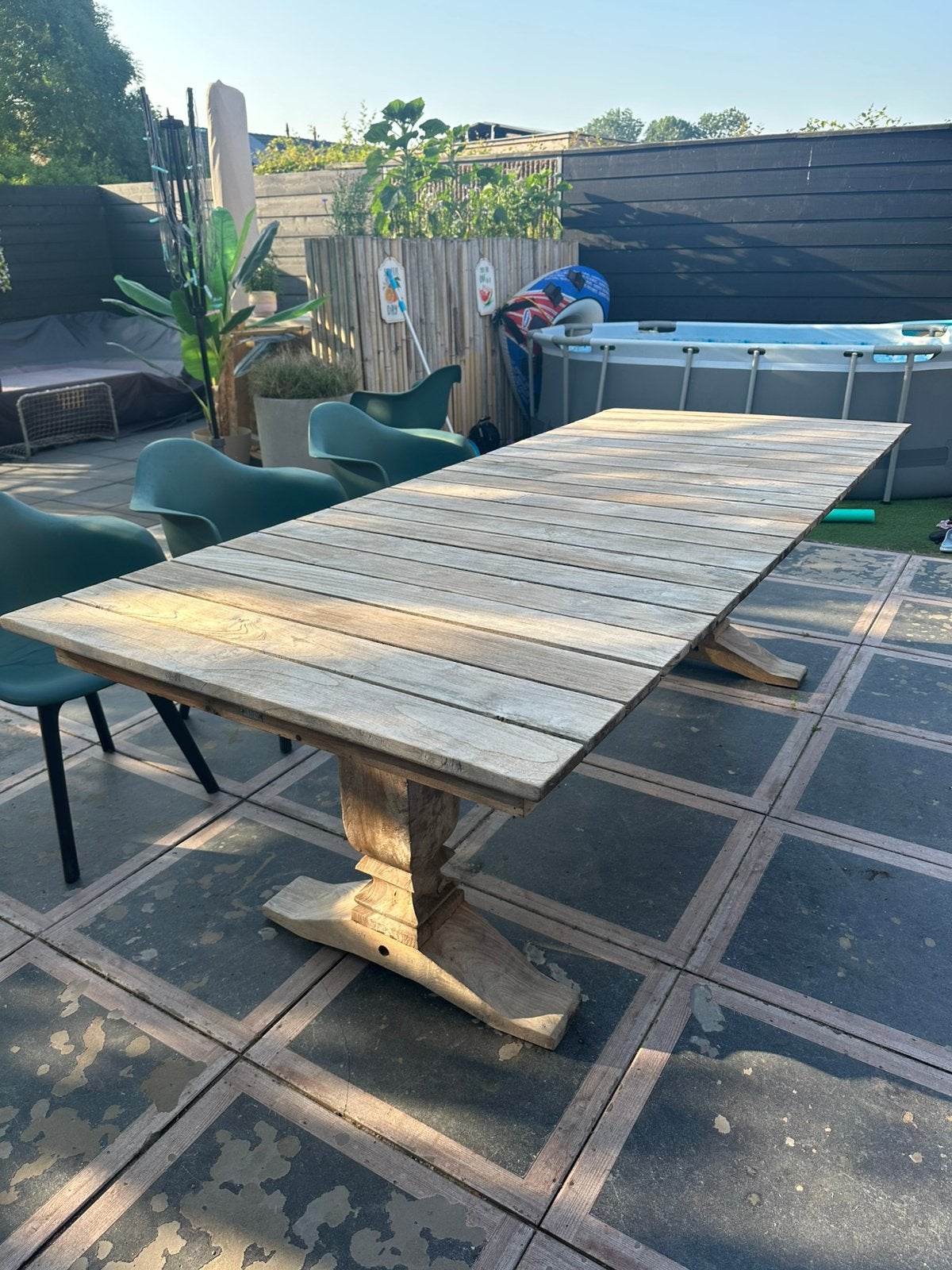 Teakhouten kloostertafel 240x100x78, Tuin en Terras, Tuintafels, Ophalen, Zo goed als nieuw, Rechthoekig, Teakhout