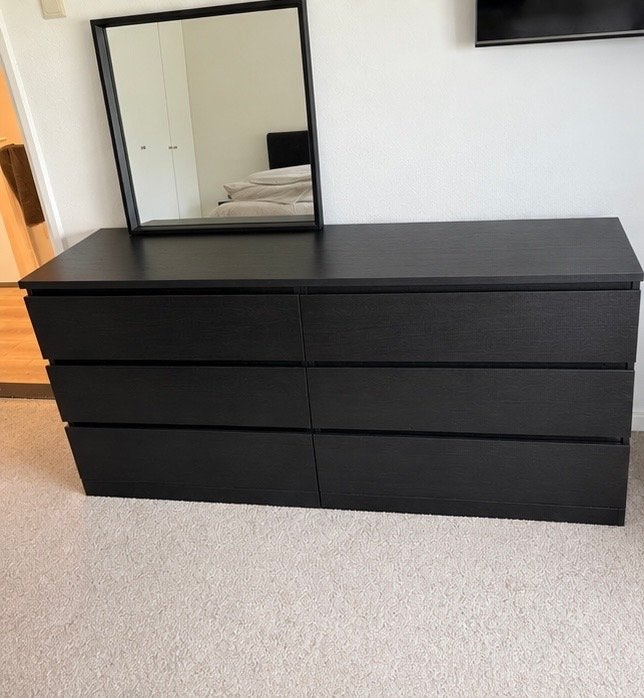 Zo goed als nieuwe IKEA Malm ladekast & Nissedal spiegel, Ophalen, 5 laden of meer, 150 tot 200 cm, Zo goed als nieuw