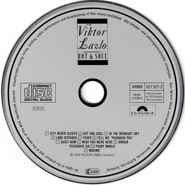 Viktor lazlo – hot and soul cd 837 921-2 y - grey 1989, Verzenden, Zo goed als nieuw, Jazz