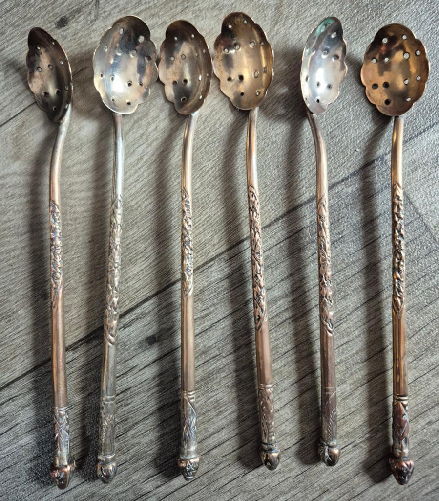 6 antieke zilveren cocktaillepels, Ophalen