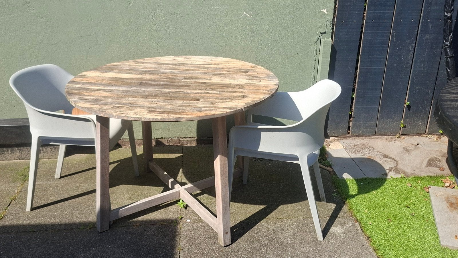 Ronde buiten eettafel met stoelen Kwantum, Tuin en Terras, Ophalen, Gebruikt, Rechthoekig, Hout