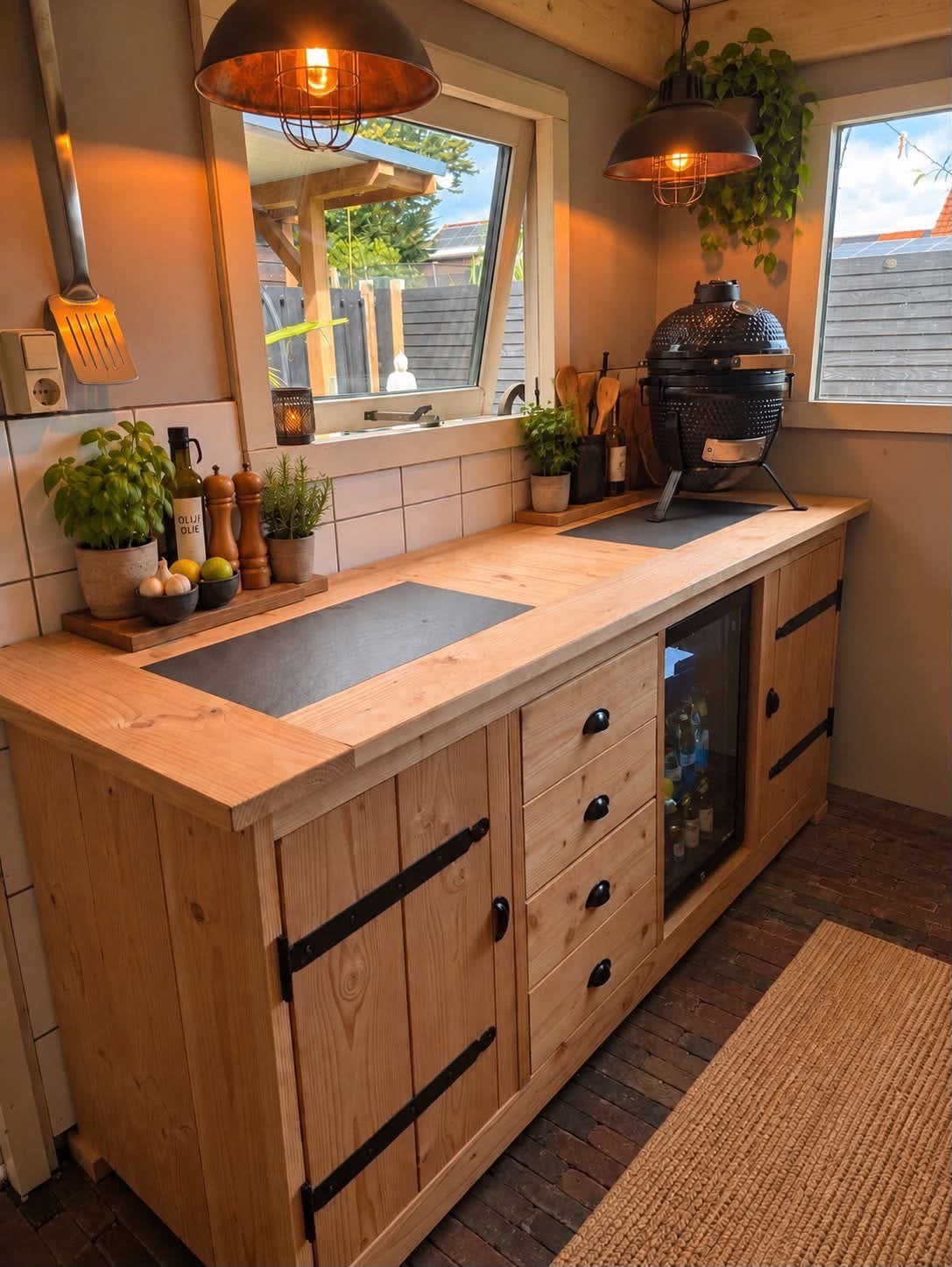 Houtenbuiten keuken, Tuin en Terras, Ophalen of Verzenden, Nieuw, Houtskool, Vrijstaand