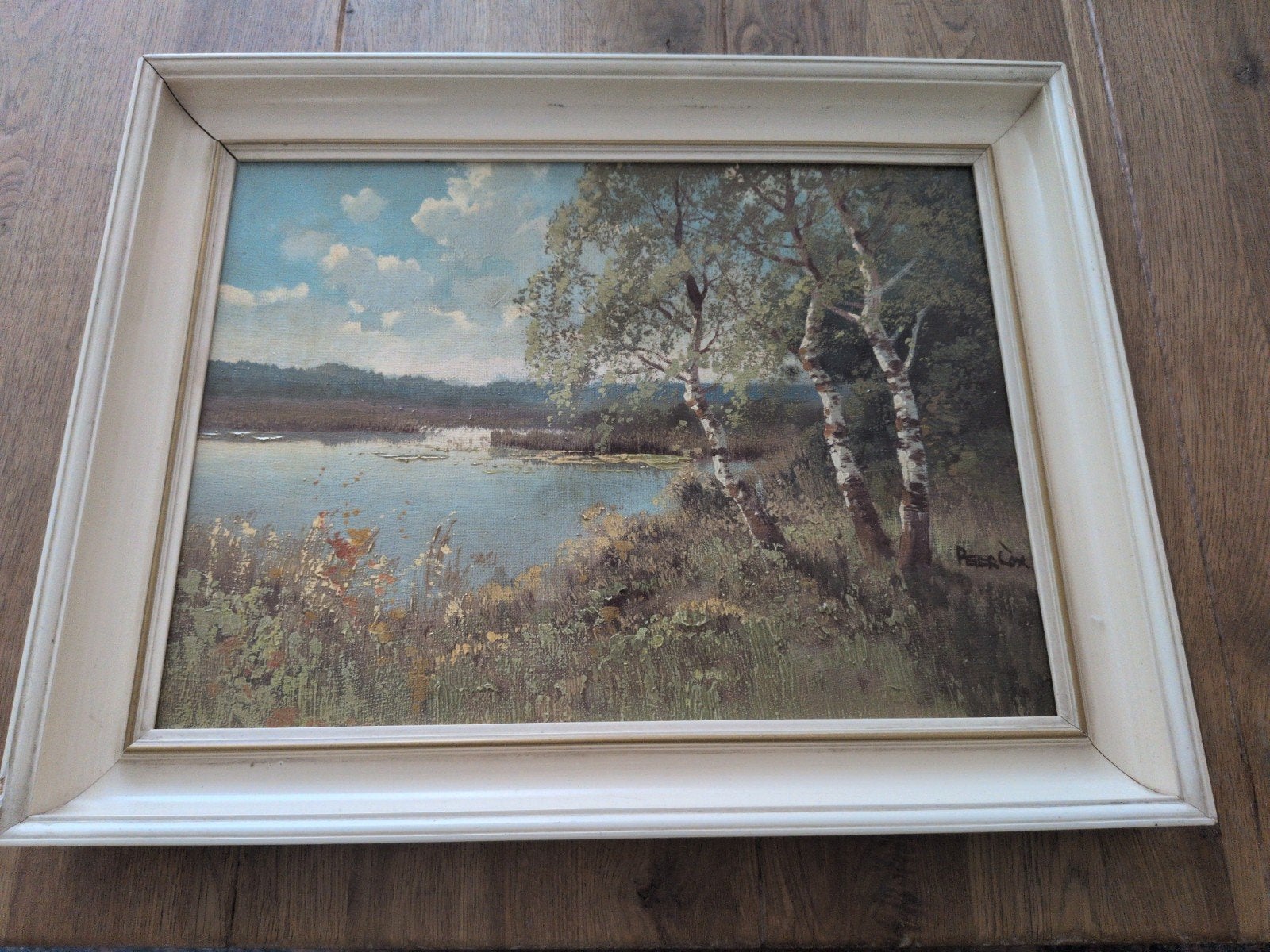 Schilderij Peter Cox - Landschap met water en bomen, Antiek en Kunst, Ophalen, Doek, Realistisch, Landschap