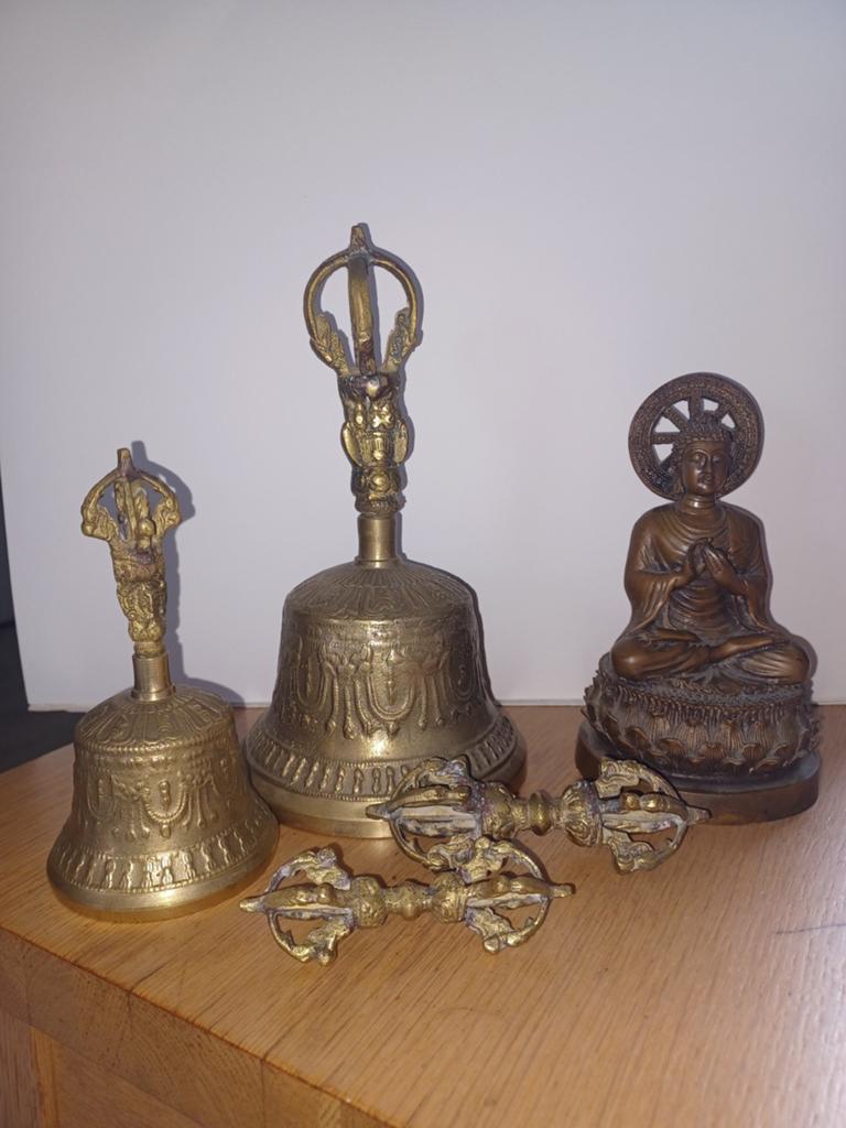 Boeddhabeeld en Tibetaanse Meditatiebellen met Dorje Vajra, Ophalen of Verzenden, Gebruikt