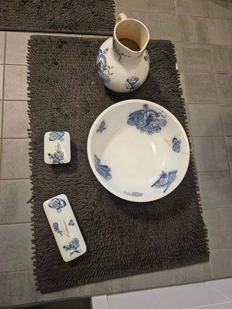 Antiek Lampetstel Blauw Wit, Antiek en Kunst, Ophalen