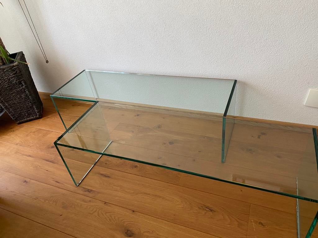 Glazen salontafels, Ophalen, 50 tot 100 cm, Vierkant, Zo goed als nieuw