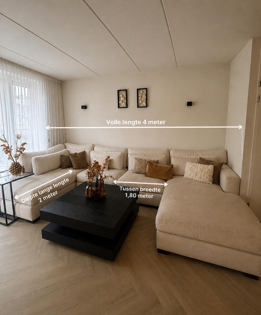 Ruime U-vormige bankstel in lichte stof, Huis en Inrichting, Banken | Bankstellen, Ophalen, Hoekbank, 300 cm of meer, Zo goed als nieuw