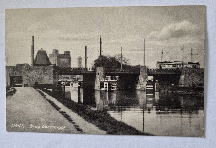 510)Delft - Brug Oostsingel met oude tram - Zeldzame prent, Ophalen of Verzenden, Voor 1920, Zuid-Holland
