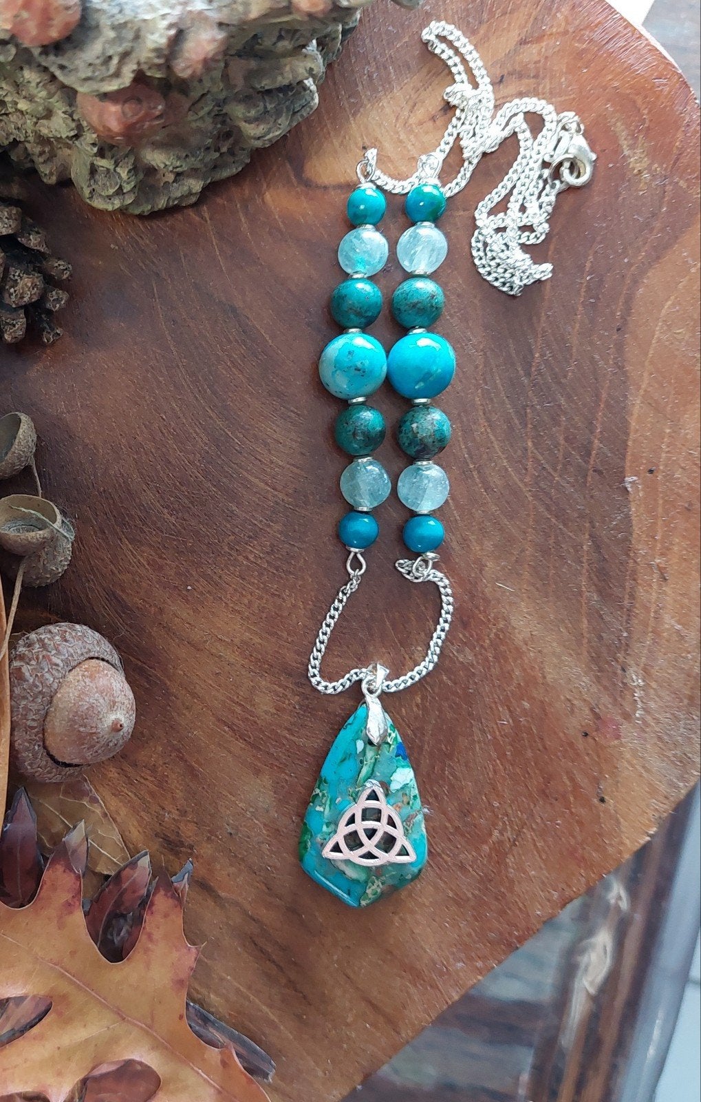 Edelsteen 925 ketting Triquetra Keltisch Wicca Gothic Emo, Nieuw, Ophalen of Verzenden, Steen of Mineraal, Met edelsteen