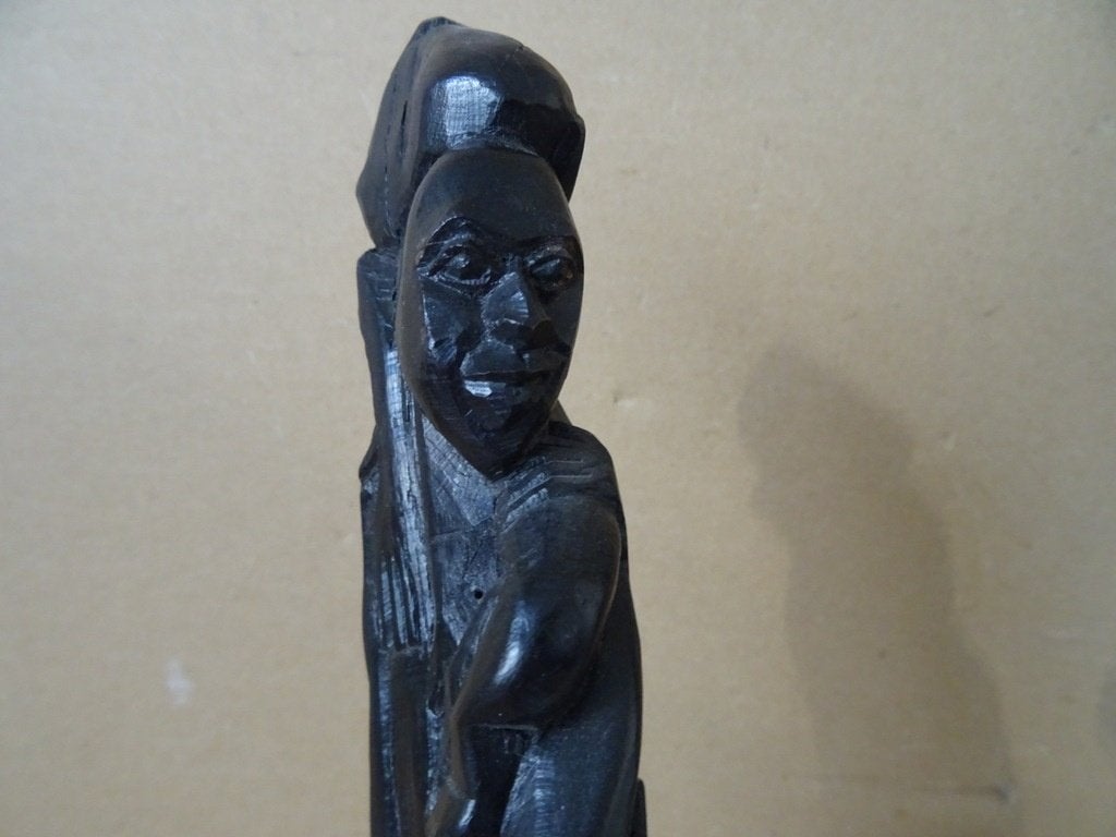 Set ebbenhouten beeld beelden levensboom 31cm + 37cm 1980, Antiek en Kunst, Ophalen of Verzenden