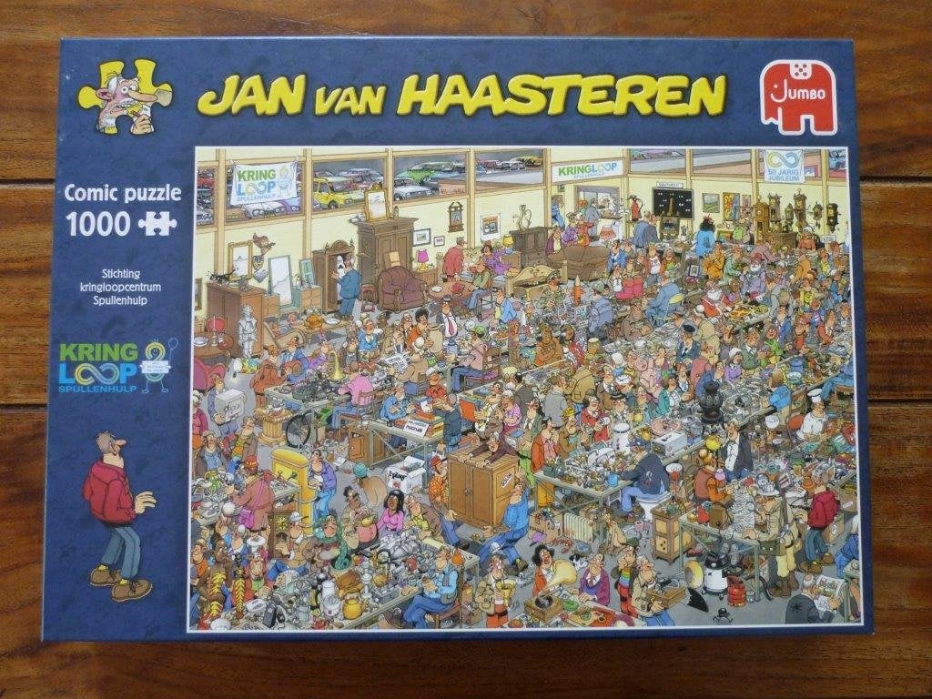 Jan van Haasteren puzzel - Kringloop Spullenhulp 1000 st., Hobby en Vrije tijd, Ophalen of Verzenden, 500 t/m 1500 stukjes, Zo goed als nieuw