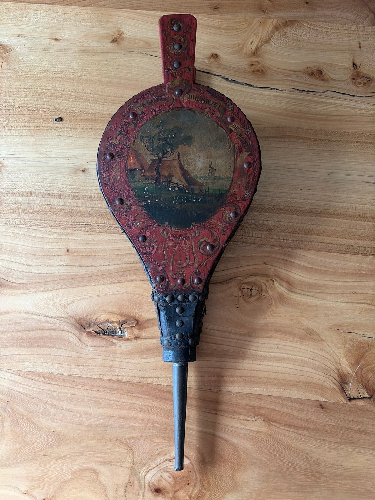 Antieke Blaasbalg met Handgeschilderde Scène, Ophalen of Verzenden